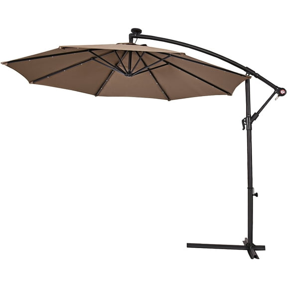 Patiojoy 10' Patio Solar Umbrella LED Sun Shade Offset W/Base Tan