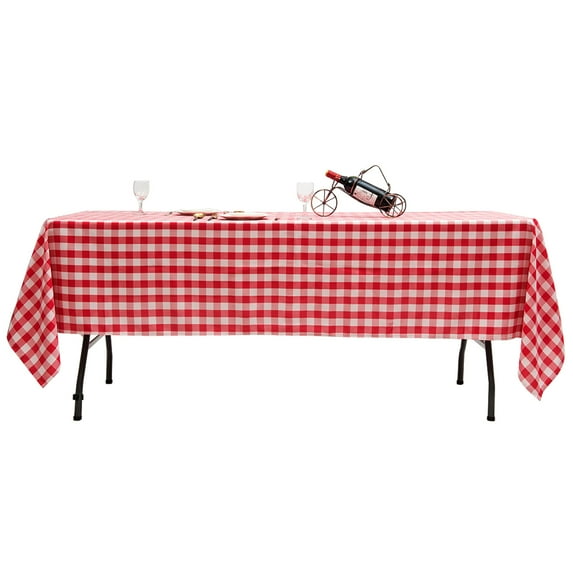 Topbuy 10-Piece 60"x126" Rectangular Plaid Tablecloth Machine Washable Polyester Table Cover Red