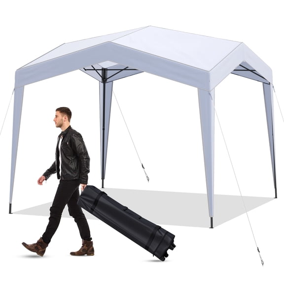 Patiojoy 10 X 10 FT Pop up Canopy Tent w/ Portable Wheeled Bag 8 Stakes 4 Wind Ropes