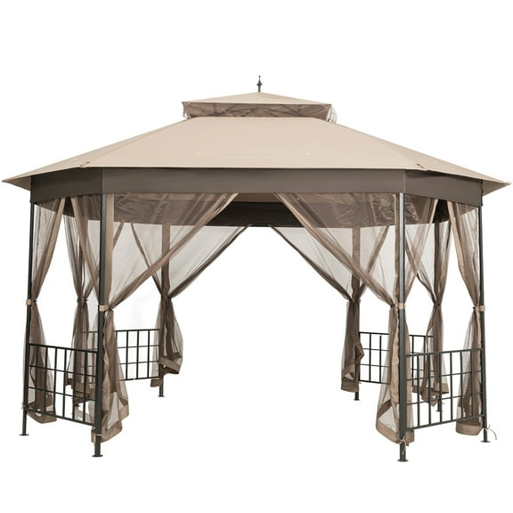 Topbuy 10 x 12 Octagonal Gazebo Canopy, Durable PU-Coated Polyester with Netting Sidewalls