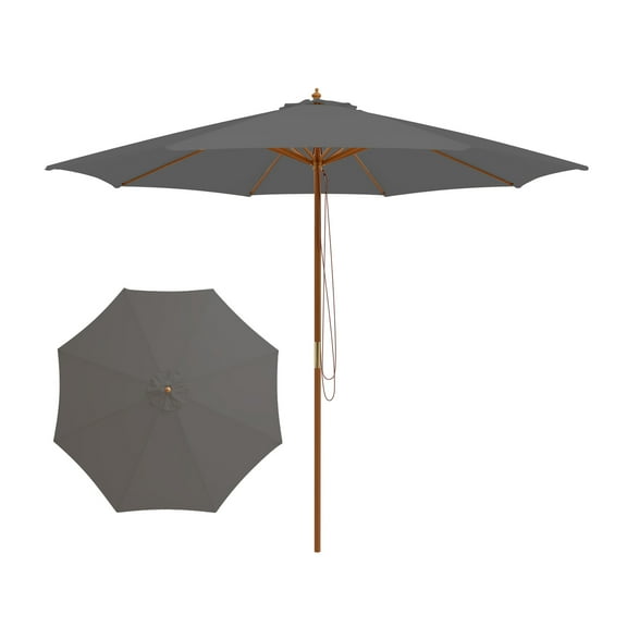 Topbuy 10FT Patio Umbrella Outdoor Table Market Umbrella with 8 Bamboo Ribs Pulley Lift and Ventilation Hole Gray