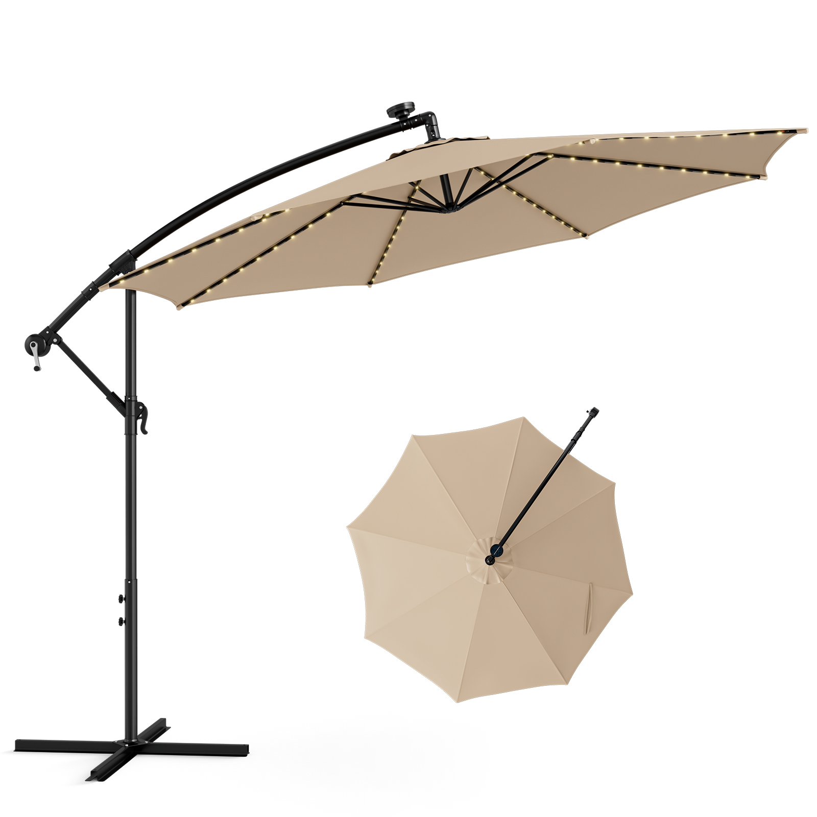 Topbuy 10FT Solar Offset Umbrella Tilted Cantilever Umbrella with 112