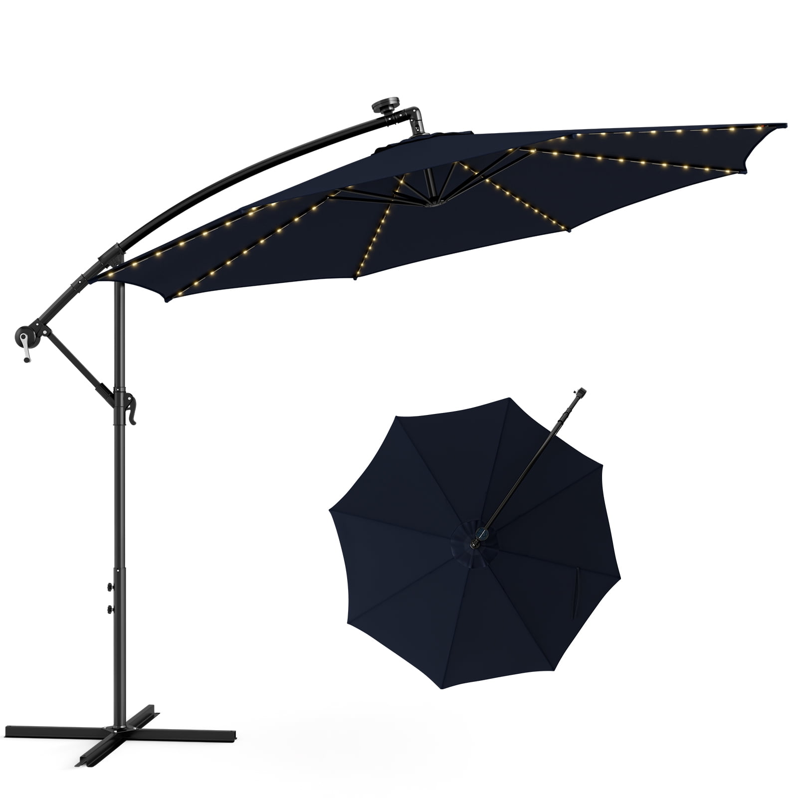 Topbuy 10FT Solar Offset Umbrella Tilted Cantilever Hanging Umbrella with 112 LED Lights Lighted