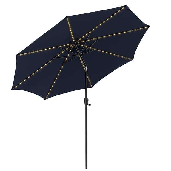 Topbuy 10FT Solar Umbrella Patio Umbrella with 112 LED Lights Market Umbrella with Crank Lifting Handle & Push Button Tilt System Navy