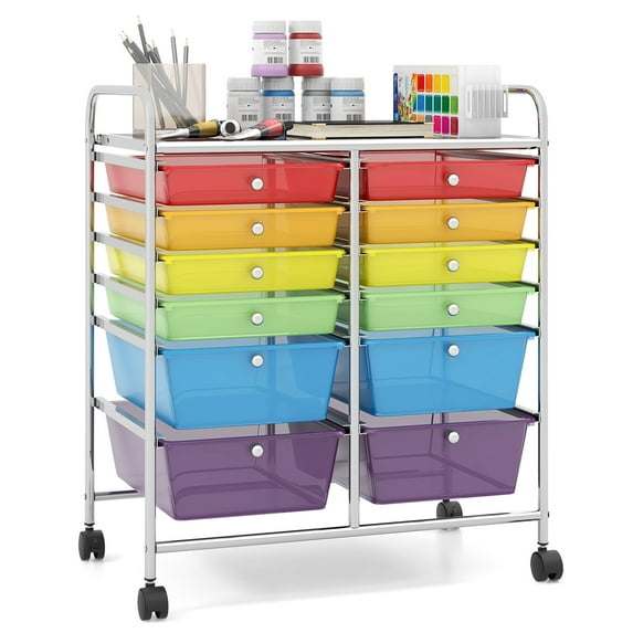 Topbuy 12-Drawers Rolling Storage Cart with Organizer Top Multi Color