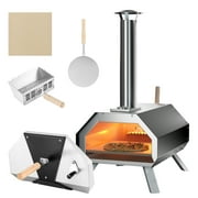 Patiojoy 12 Inch Outdoor Pizza Oven Portable Wood Fired Stainless Steel Pizza Grill with Pizza Stone Foldable Legs Thermometer and Pizza Peel