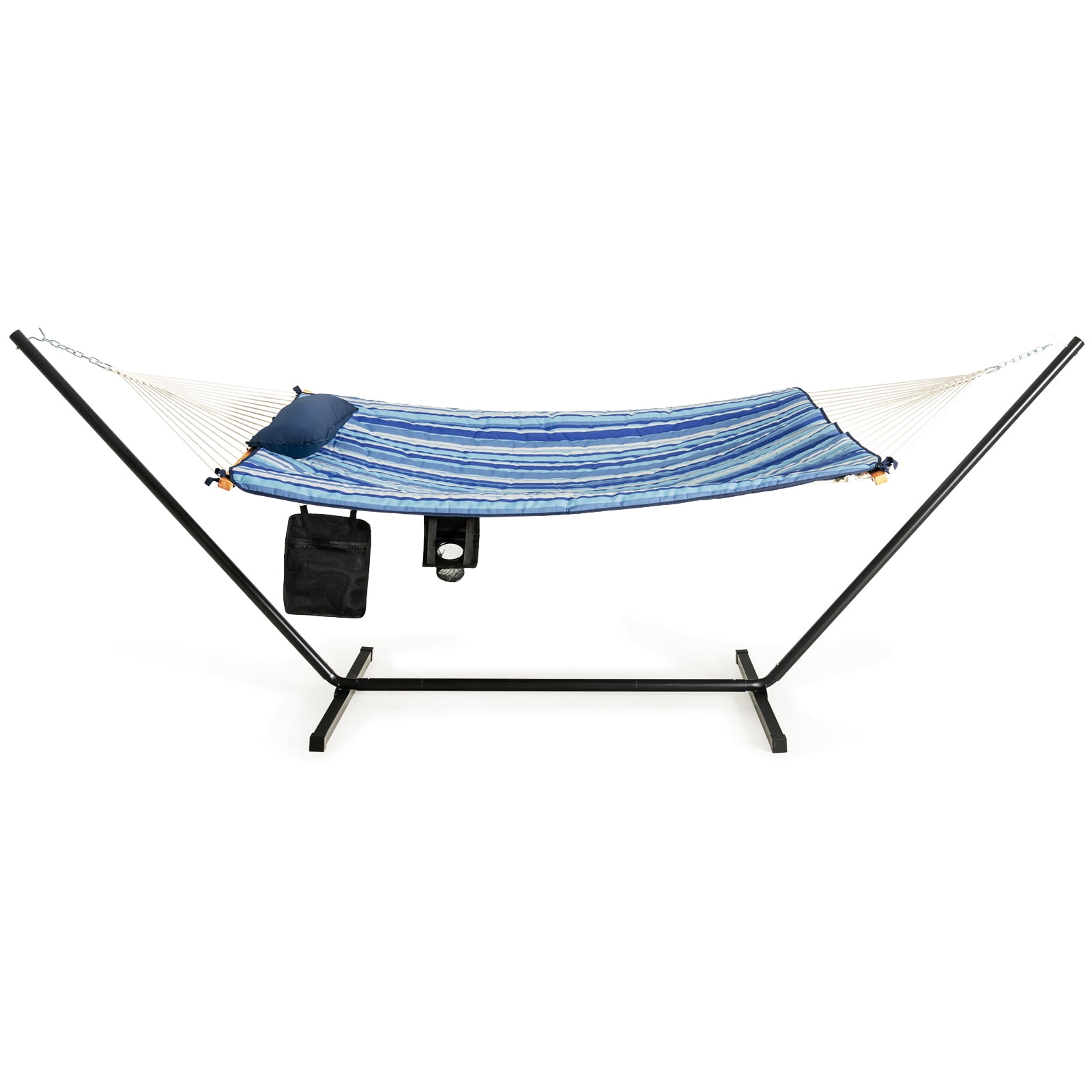 Patiojoy 12Ft Hammock with Heavy-Duty Steel Stand, Woven Hammock Chair Set, Portable Hammock with Beech Wood Bar & Cotton Mat