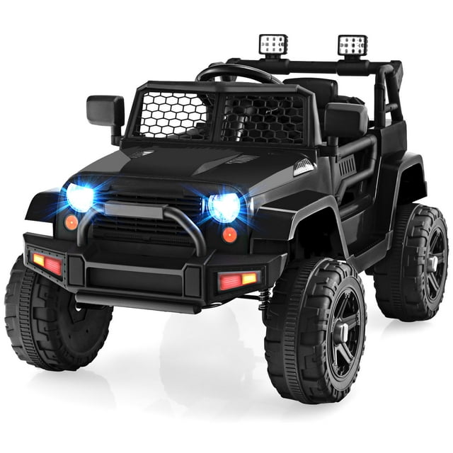 Topbuy 12V Kids Ride On Car Electric Vehicle Jeep with Parental Remote Music Horn Headlights Slow Start Function Black