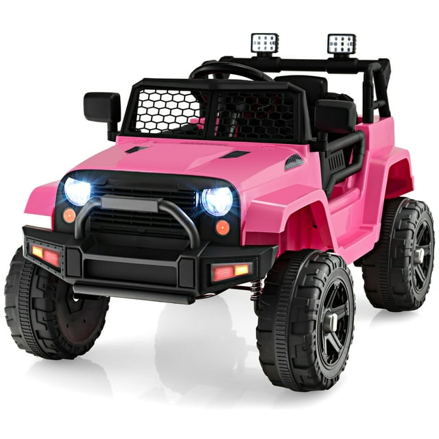 Topbuy 12V Kids Ride On Car Electric Vehicle Jeep with Parental Remote Music Horn Headlights Slow Start Function Pink