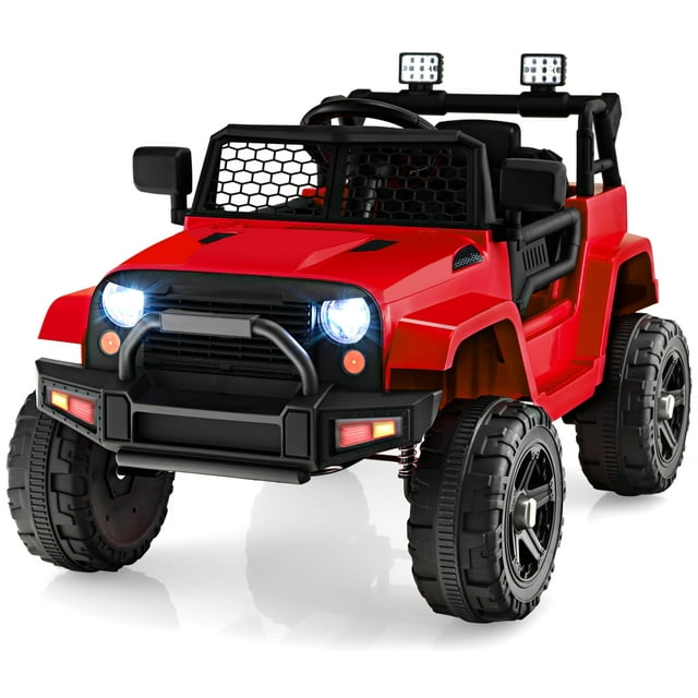 Topbuy 12V Kids Ride On Car Electric Vehicle Jeep with Parental Remote Music Horn Headlights Slow Start Function Red