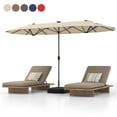 thumbnail image 1 of Topbuy 13 FT Patio Umbrella Double-Sided Market Umbrella with 36 Solar-Powered LED Lights Cross Base Included Beige, 1 of 10