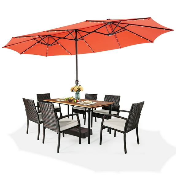 Topbuy 15' Outdoor LED Patio Double-Sided Umbrella w/Base Orange