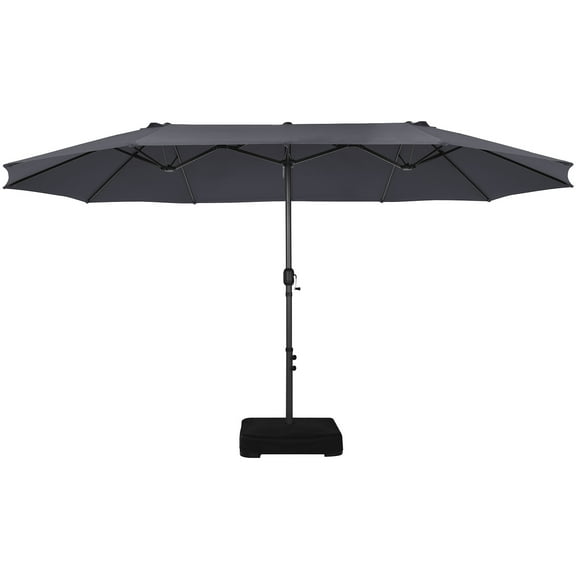 Topbuy 15 ft Gray Solid Print Rectangle Market Patio Umbrella, Double Sided Design