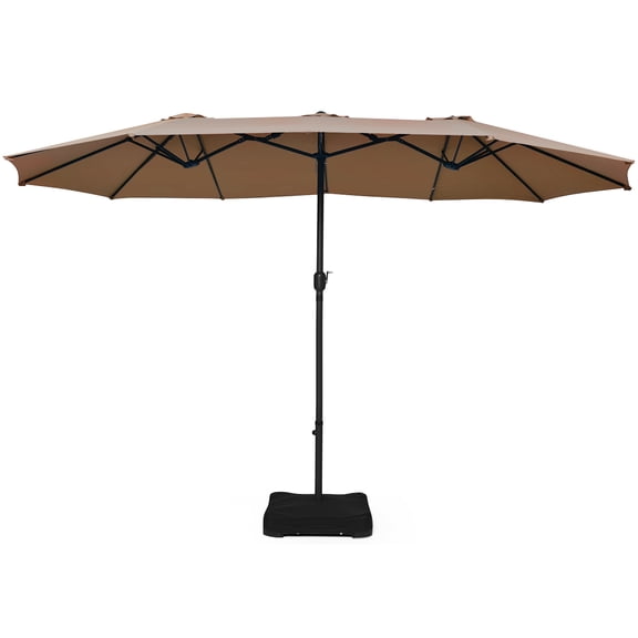 Topbuy 15Ft Outdoor Double-Sided Patio Umbrella with Base Tan