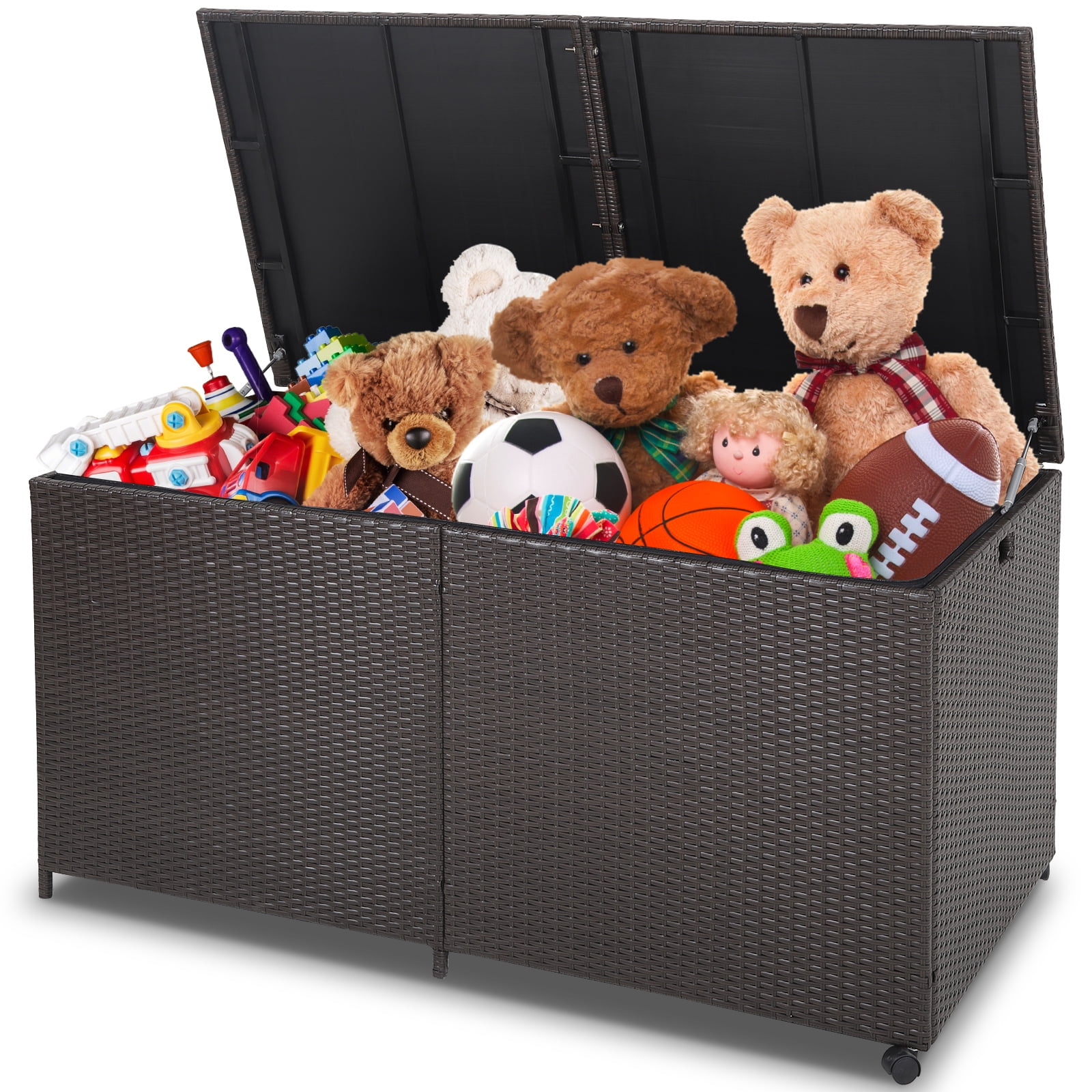Mix Brown Wicker 175 Gallon Deck Storage Box with Wheels