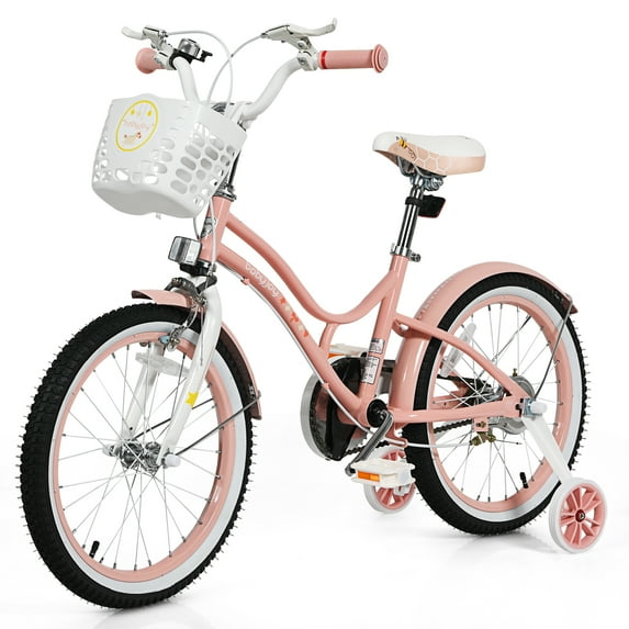 Topbuy 18" Kids Bike w/Removable Training Wheels &Adjustable Seat Toddlers Freestyle Adjustable Bicycle Pink