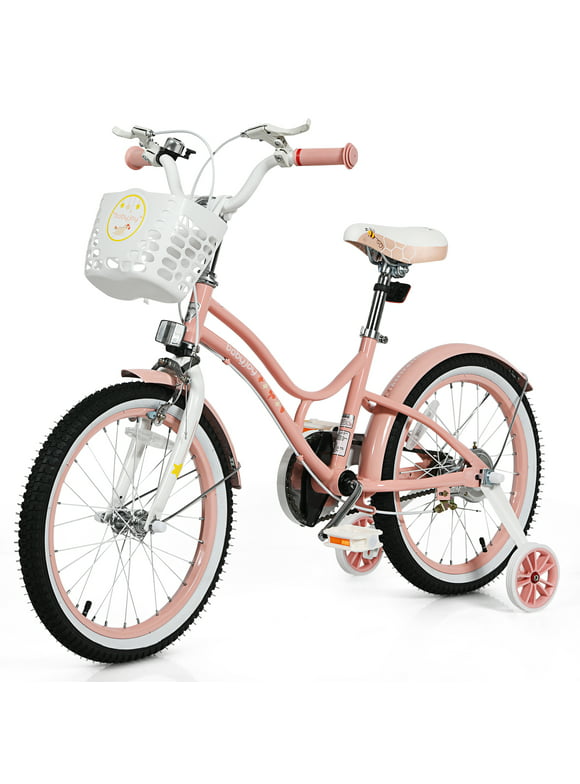 Topbuy 18" Kids Bike w/Removable Training Wheels &Adjustable Seat Toddlers Freestyle Adjustable Bicycle Pink