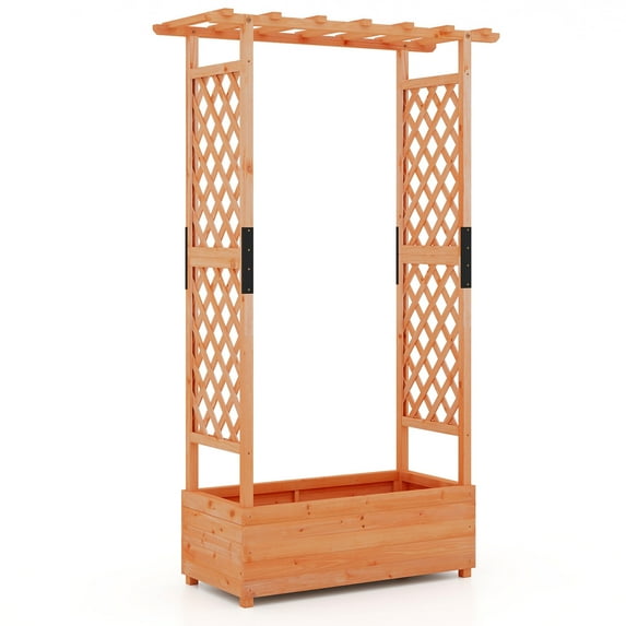 Patiojoy 1pc Raised Garden Bed with Trellis, Wood Elevated Garden Bed with Hanging Roof Planter Box Outdoor Planting Bed for Garden Patio Yard