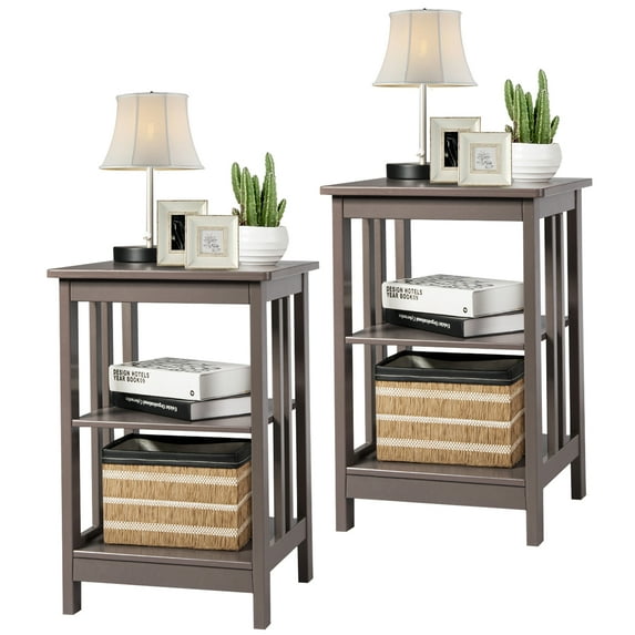 Topbuy 2 PC 3-tier Nightstand Round Corners End Bed Sofa Side Accent Table