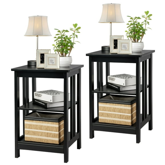 Topbuy 2 PC 3-tier Nightstand Round Corners End Table