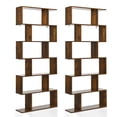thumbnail image 1 of Topbuy 2 PCS 6-Tier S-Shaped Wooden Bookshelf Storage Bookcase Multifunctional  Display Stand Shelf Coffee, 1 of 8