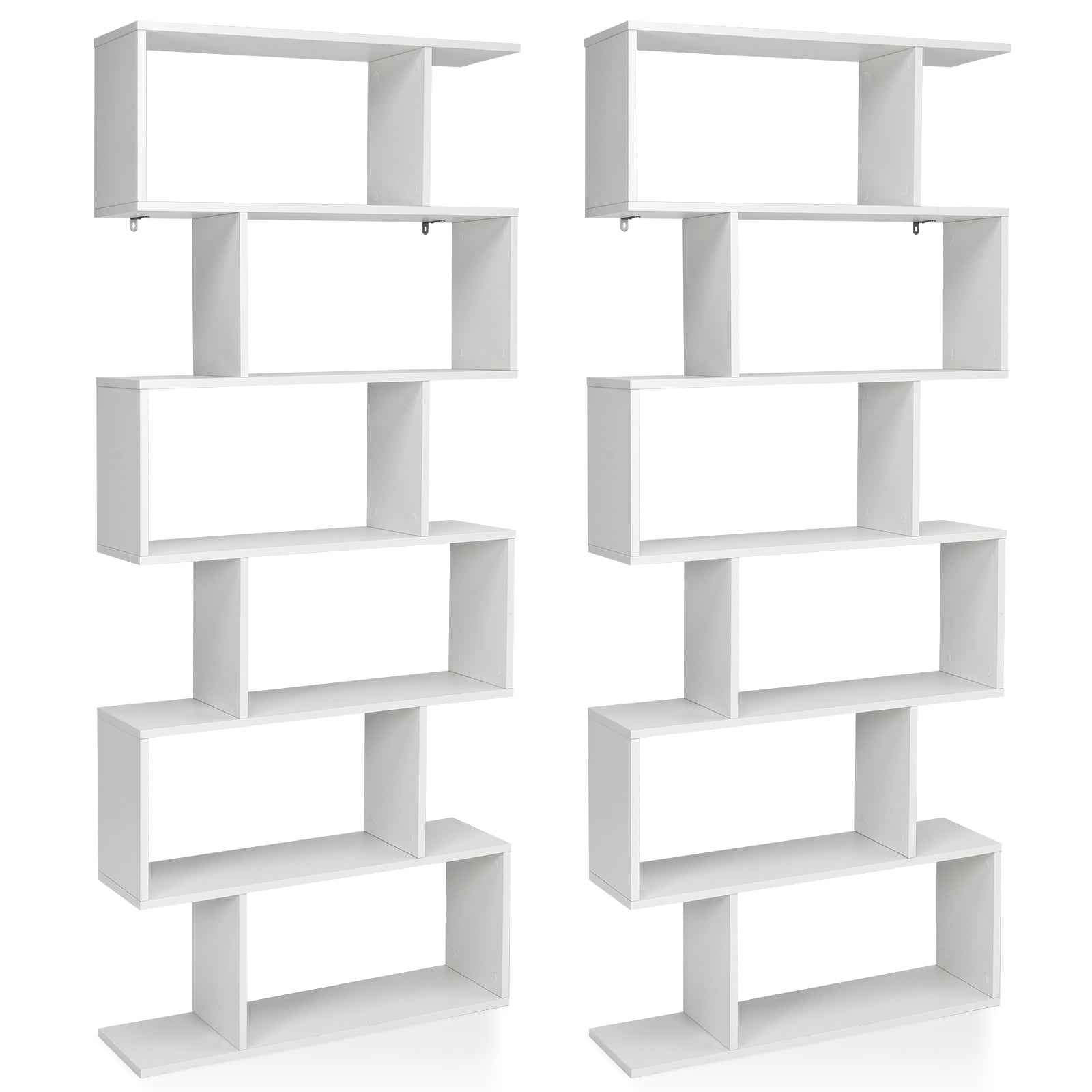 White S-Shaped 6-Tier Wooden Geometric Bookcase