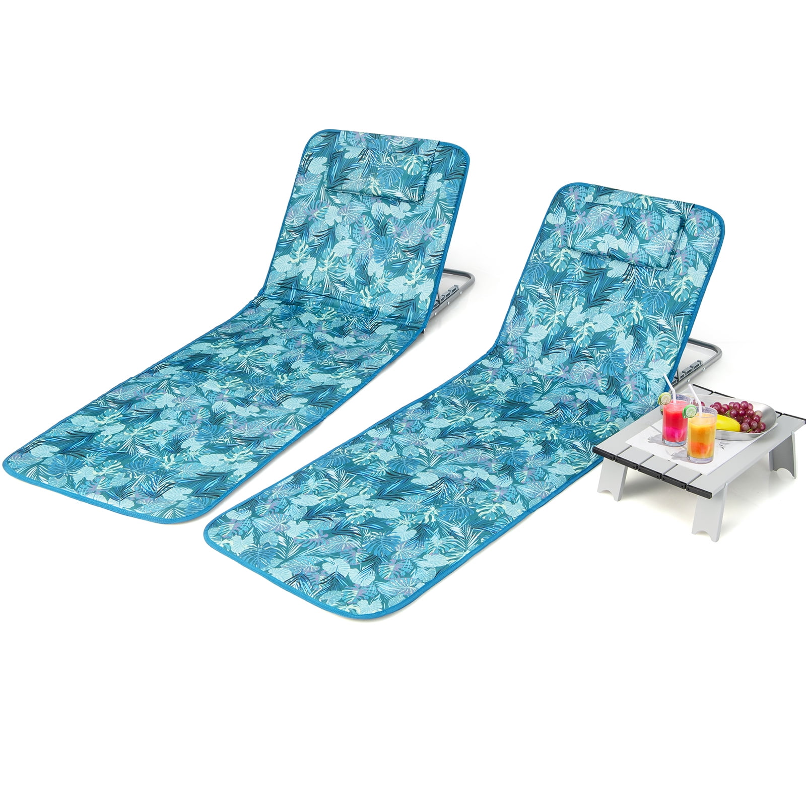 Topbuy 2 Pack Beach Chairs Set with Side Table Folding Backpack Beach