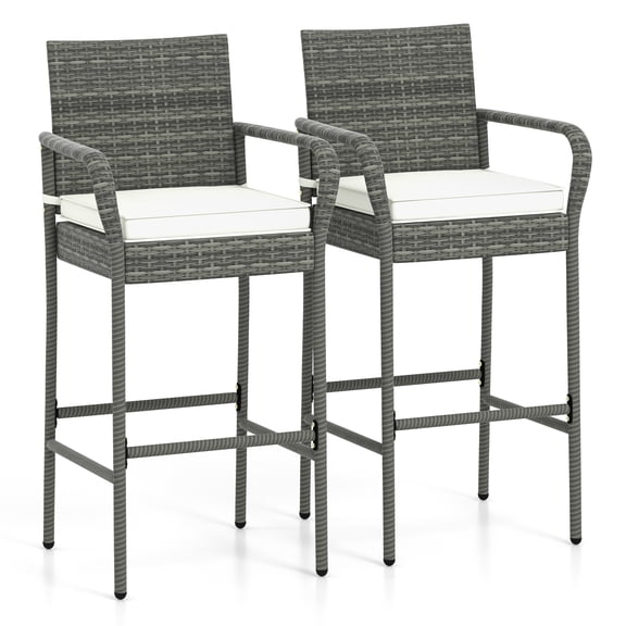 Topbuy 2 Pcs Outdoor Bar Stools with Cushions, Mix Gray