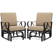 Topbuy 2 Pcs Outdoor Glider Chair Smooth Rocking Single Chair w/ Thick Cushions & Heavy-Duty Metal Frame Tan