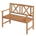 thumbnail image 1 of Topbuy 2-Person Acacia Wood Bench Outdoor Slats Loveseat Chair with Armrest Backrest Sturdy Frame 800lbs Load Capacity, 1 of 9