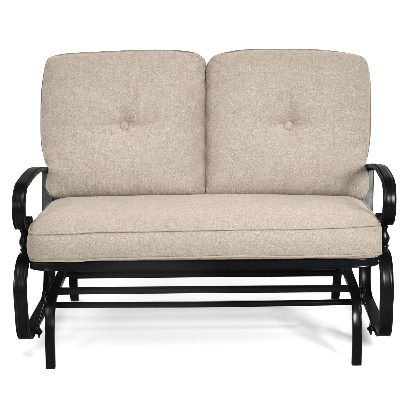 Topbuy 2-Person Outdoor Bench Patio Swing Glider Chair with Cushions Rocking Chair Cushioned Sofa Beige