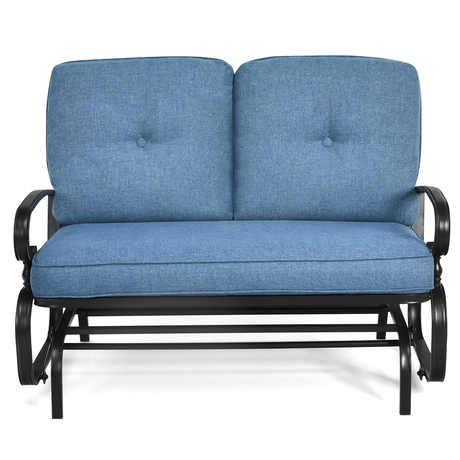 Topbuy 2-Person Outdoor Bench Patio Swing Glider Chair with Cushions Rocking Chair Cushioned Sofa Blue