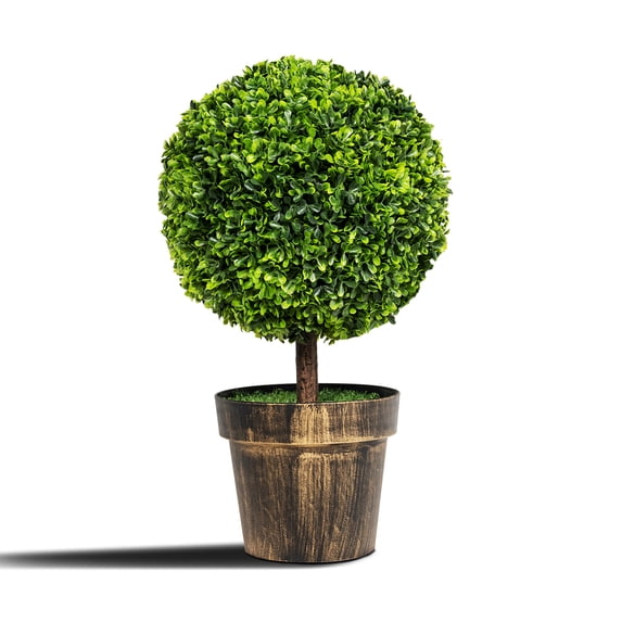 Topbuy 2-Piece 24" Artificial Plant Ball Tree Round Decorative Planter