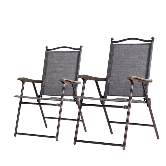 Topbuy 2-Piece Folding Outdoor Patio Chair Sling Back Camping Chair with Armrest & Pillow Gray