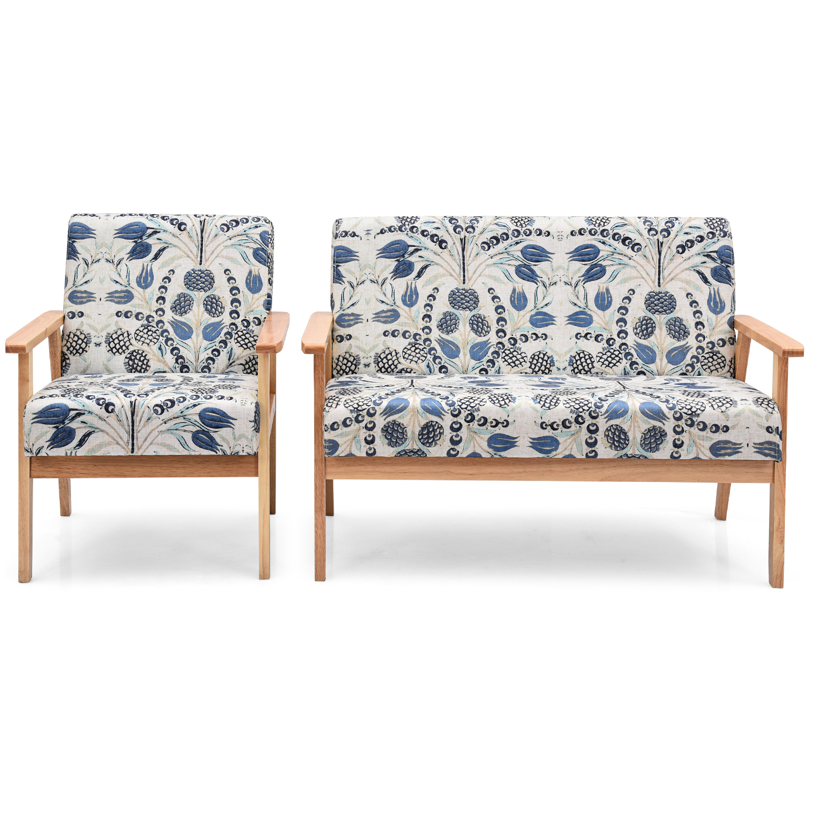 Topbuy 2 Piece Loveseat and Single Sofa Set Fabric Upholstered Couch ...