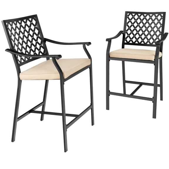 Patiojoy 2 Piece Patio Bar Height Chairs Outdoor Bar Steel W/ High-Density Seat Cushions Cozy Footrest Heavy-Duty Steel Frame Outside Bar Chair