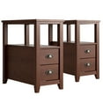 thumbnail image 1 of Topbuy 2-Piece Retro Side End Table Rectangular Nightstand W/ 2 Drawers & Shelf Brown, 1 of 4
