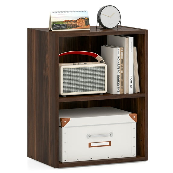 Topbuy 2-Tier Storage Night Stand Open Display Shelf MDF End Table Walnut