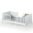 thumbnail image 1 of Topbuy 2-in-1 Convertible Kids Furniture Bed Toddler Crib with 2 Side Safety Guardrails White, 1 of 6