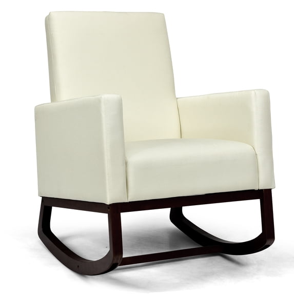 Patiojoy 2-in-1 Upholstered Rocking Chair with Wood Leg & Pillow Relax Sofa Chair Beige