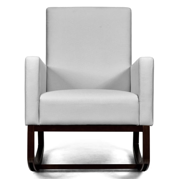Topbuy 2-in-1 Upholstered Rocking Chair with Wood Leg & Pillow Relax Sofa Chair Light Gray