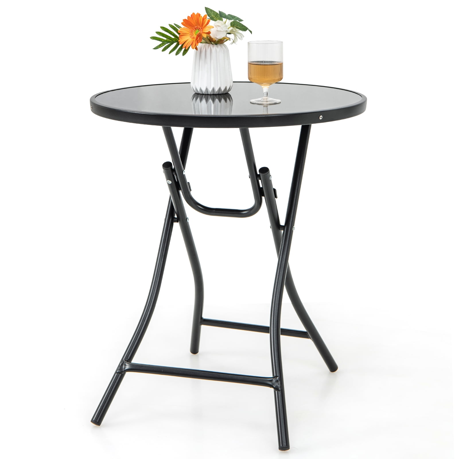 Topbuy 23 Inch Round Bistro Table Patio Folding Cocktail Table w