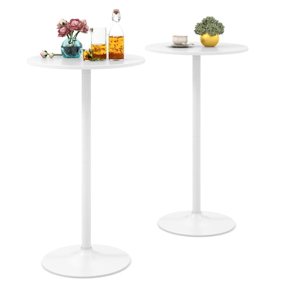 Topbuy 24'' Round Bistro Table Set of 2, Height Adjustable 40" Bar Height Cocktail Table & 22" High Coffee Table