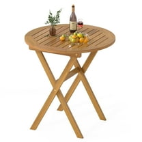 Topbuy 26" Outdoor Folding Table Acacia Wood Round Bistro Table with Slatted Tabletop