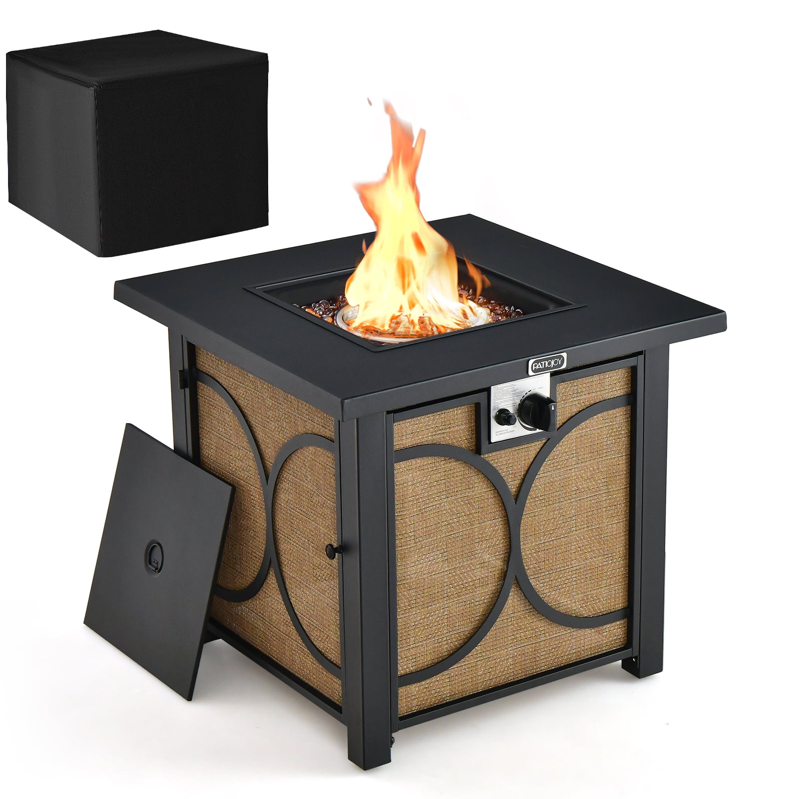 28 Inch Black and Brown Metal Gas Fire Pit Table