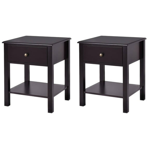 Topbuy 2PC End Table Nightstand w/Drawer & Shelf Bedroom Living Room Furniture Brown