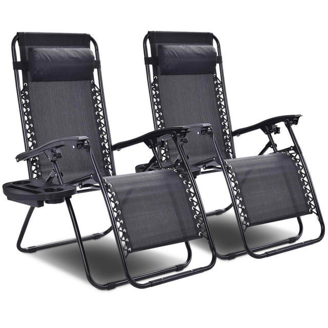 Topbuy 2PC Zero Gravity Chair Adjustable Recliners Textiliene Black