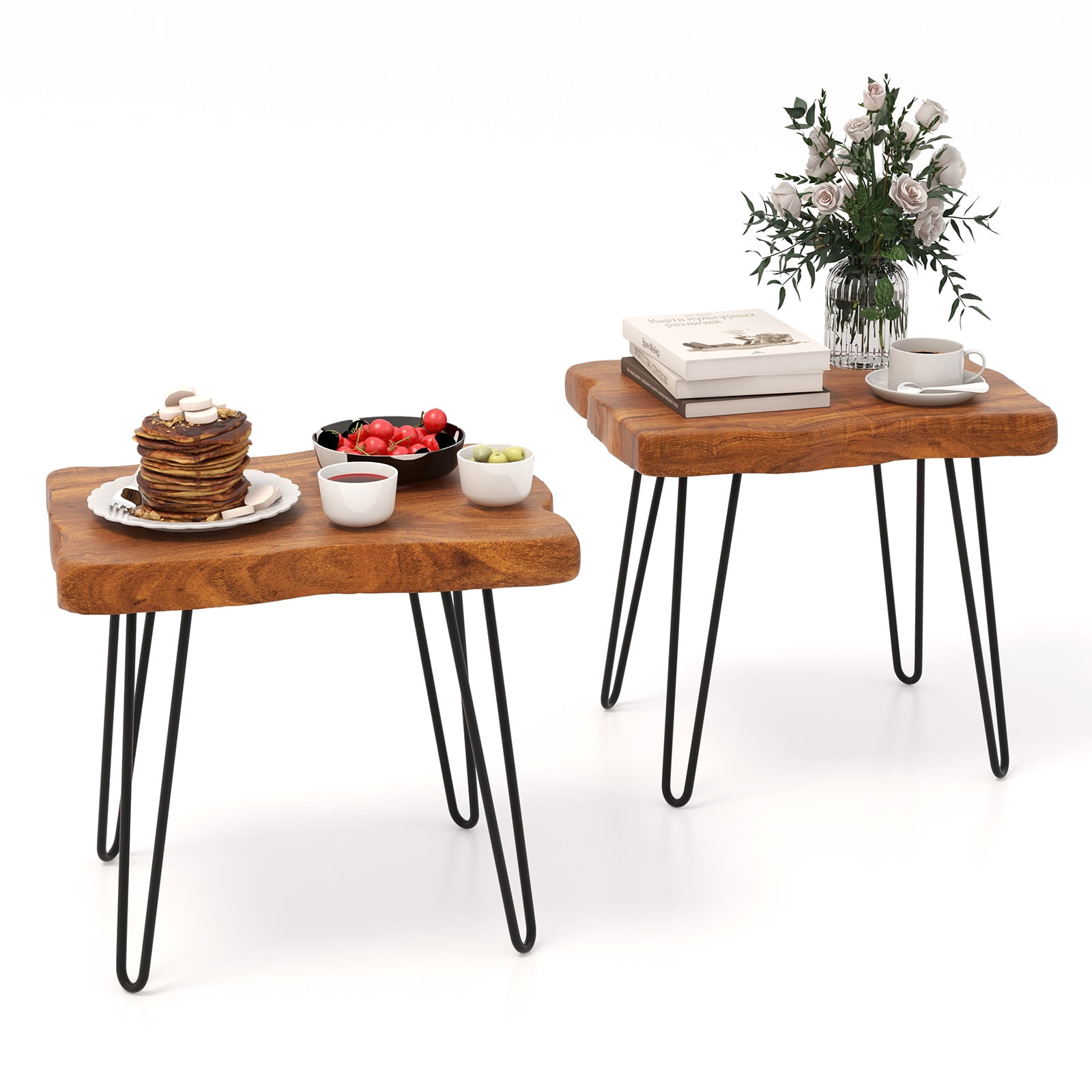 Topbuy 2PCS 20” x 14” Solid Recyle Teak Wood Side Table Indoor Outdoor