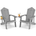 thumbnail image 1 of Topbuy 2PCS Adirondack Chair HIPS Chair w/Cup Holder Realistic Wood Grain Weather Resistant Outdoor Chair for 380 LBS Weight Capacity Light Grey, 1 of 10