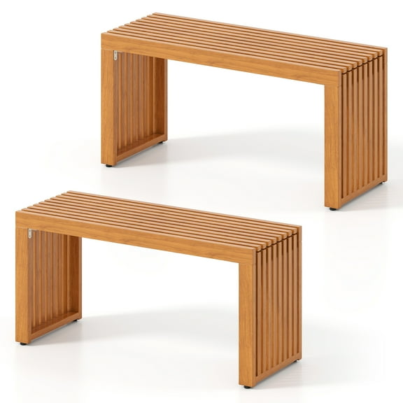 Topbuy 2PCS Outdoor Acacia Wood 2-Person Patio Garden Backless Bench with 800 lbs Weight Capacity and Slatted Seat